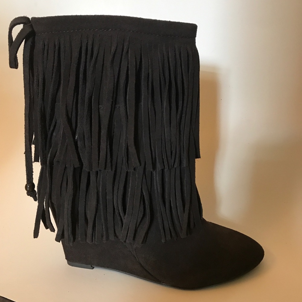 Denim & Supply Donata Chocolate Suede Fringe Wedge